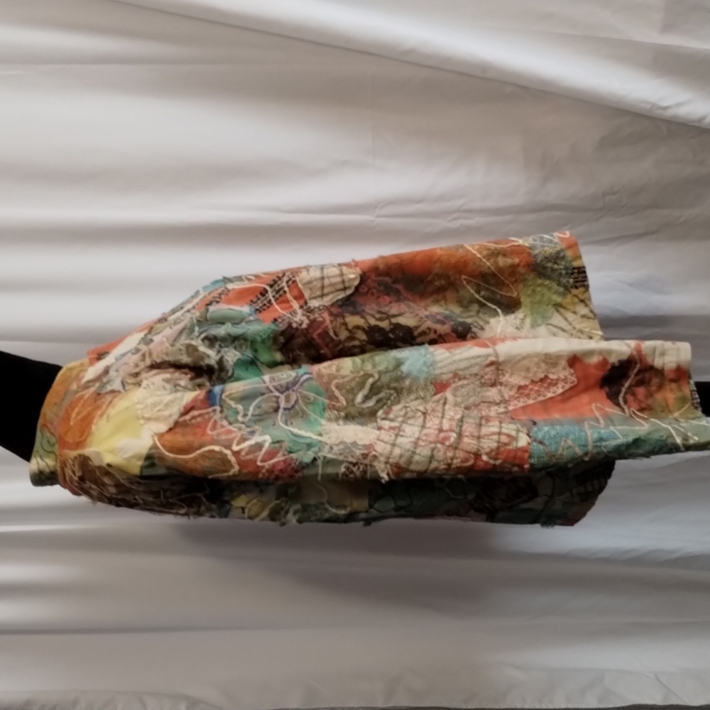 Chico's mandarin button front tapestry patchwork cotton loose fitting jacket top - Picture 4 of 10
